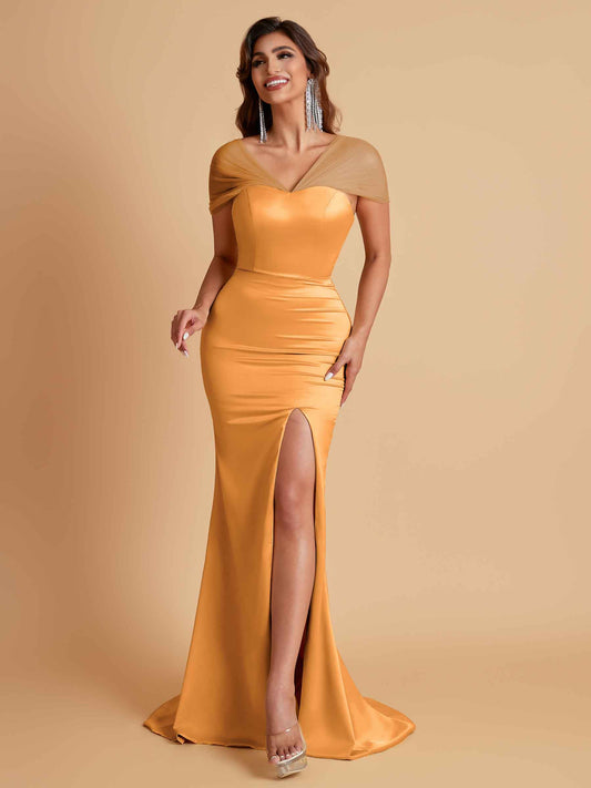 Sexy Soft Satin Mermaid V-neck Floor-Length Mermaid Bridesmaid Dresses