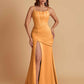 Sexy Soft Satin Mermaid Spaghetti Straps Side Slit Floor-Length Bridesmaid Dresses