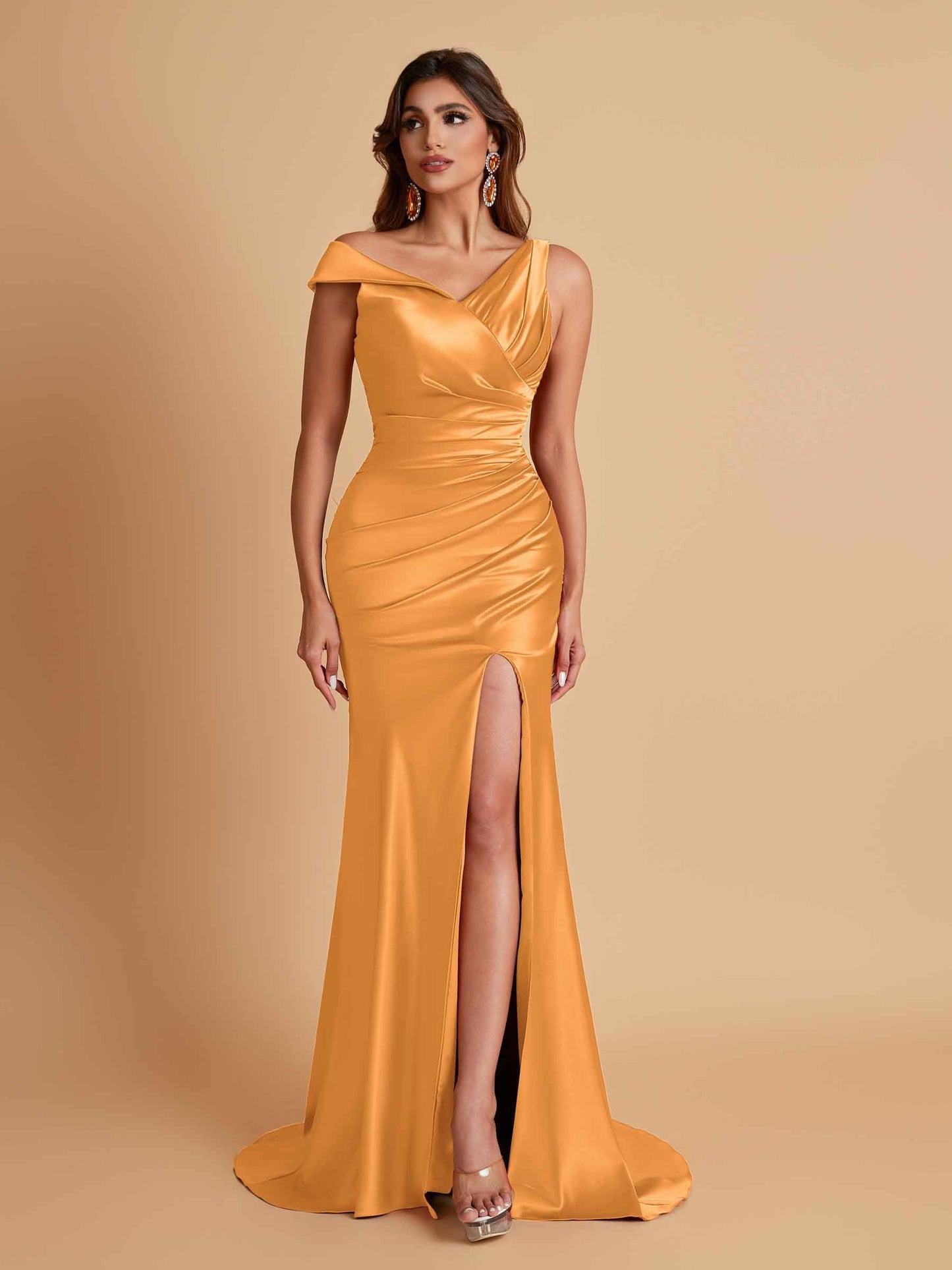 Sexy Soft Satin Mermaid V-neck Floor-Length Mermaid Bridesmaid Dresses