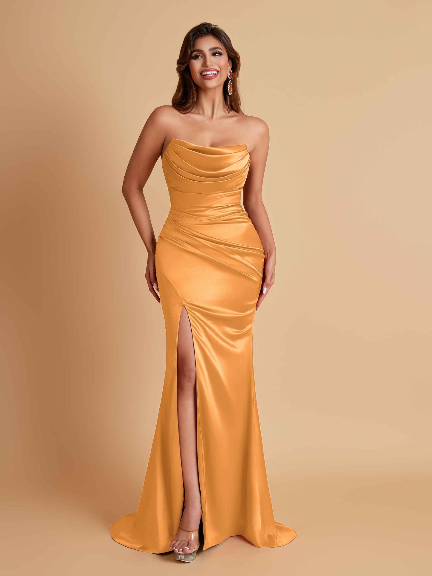 Sexy Soft Satin Mermaid Side Slit Floor-Length Mermaid Bridesmaid Dresses