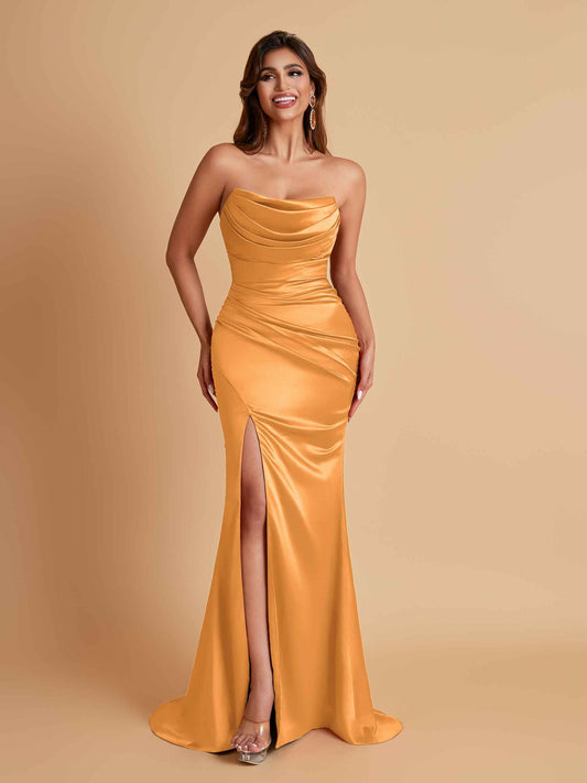 Sexy Soft Satin Mermaid Side Slit Floor-Length Mermaid Bridesmaid Dresses