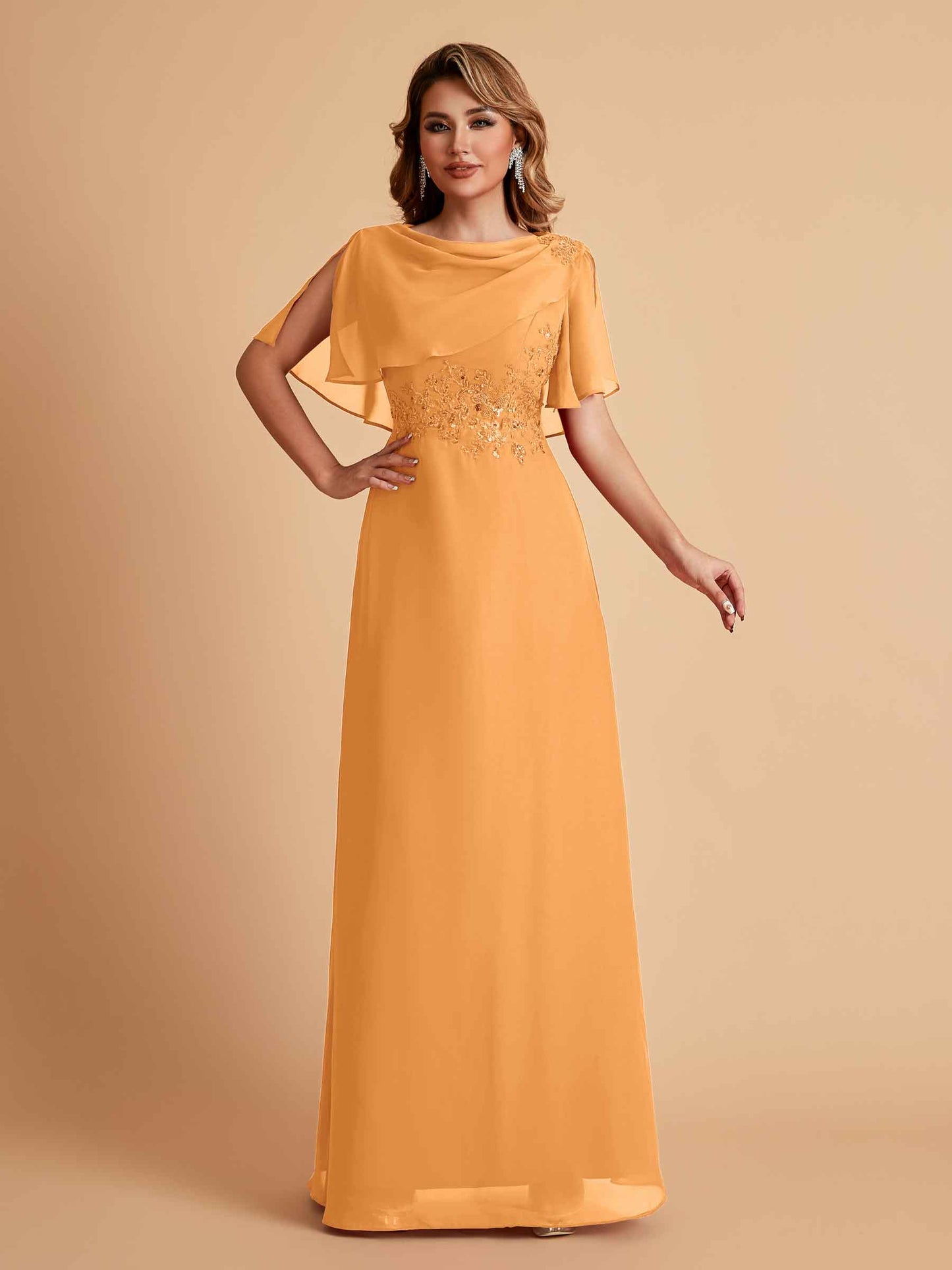 Elegant A-Line Chiffon Half Sleeves Jewel Mother of the Brides Dresses Online