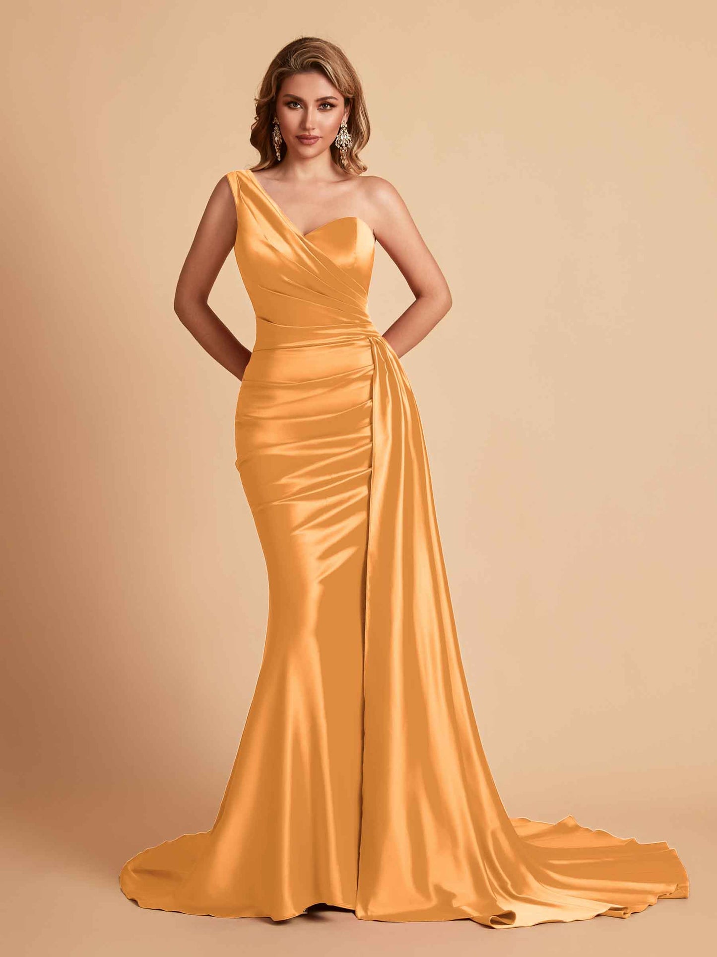 Sexy Satin Mermaid One Shoulder Maxi Long Bridesmaid Dresses Online
