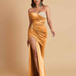 Sexy Soft Satin Mermaid One Shoulder Side Slit Floor-Length Mermaid Bridesmaid Dresses