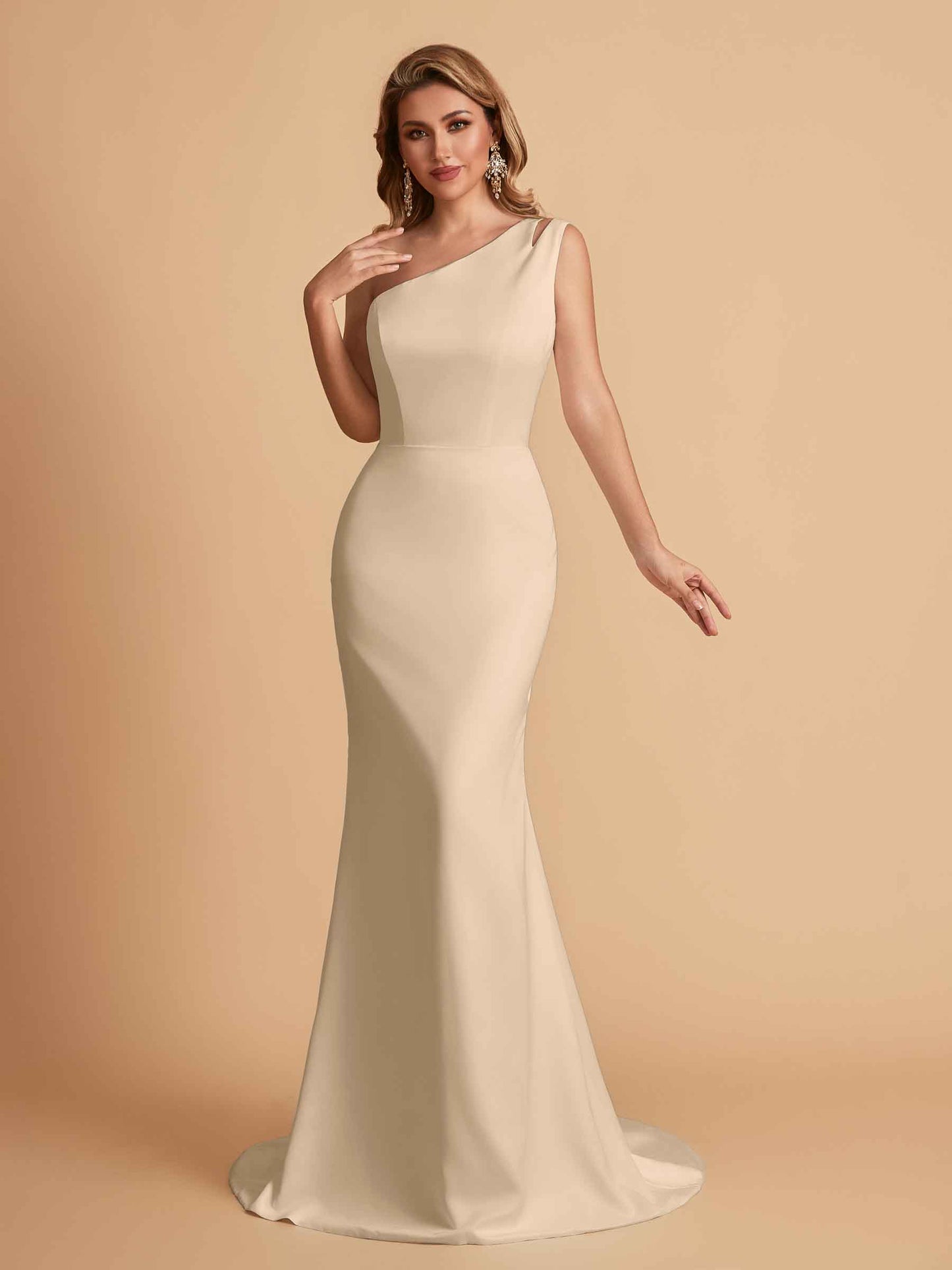 Elegant Satin One Shoulder Mermaid Side Slit Floor Length Bridesmaid Dresses