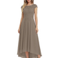 Elegant Evening Gown Trending 2026 Styles with Cap Sleeves High-Low Skirt