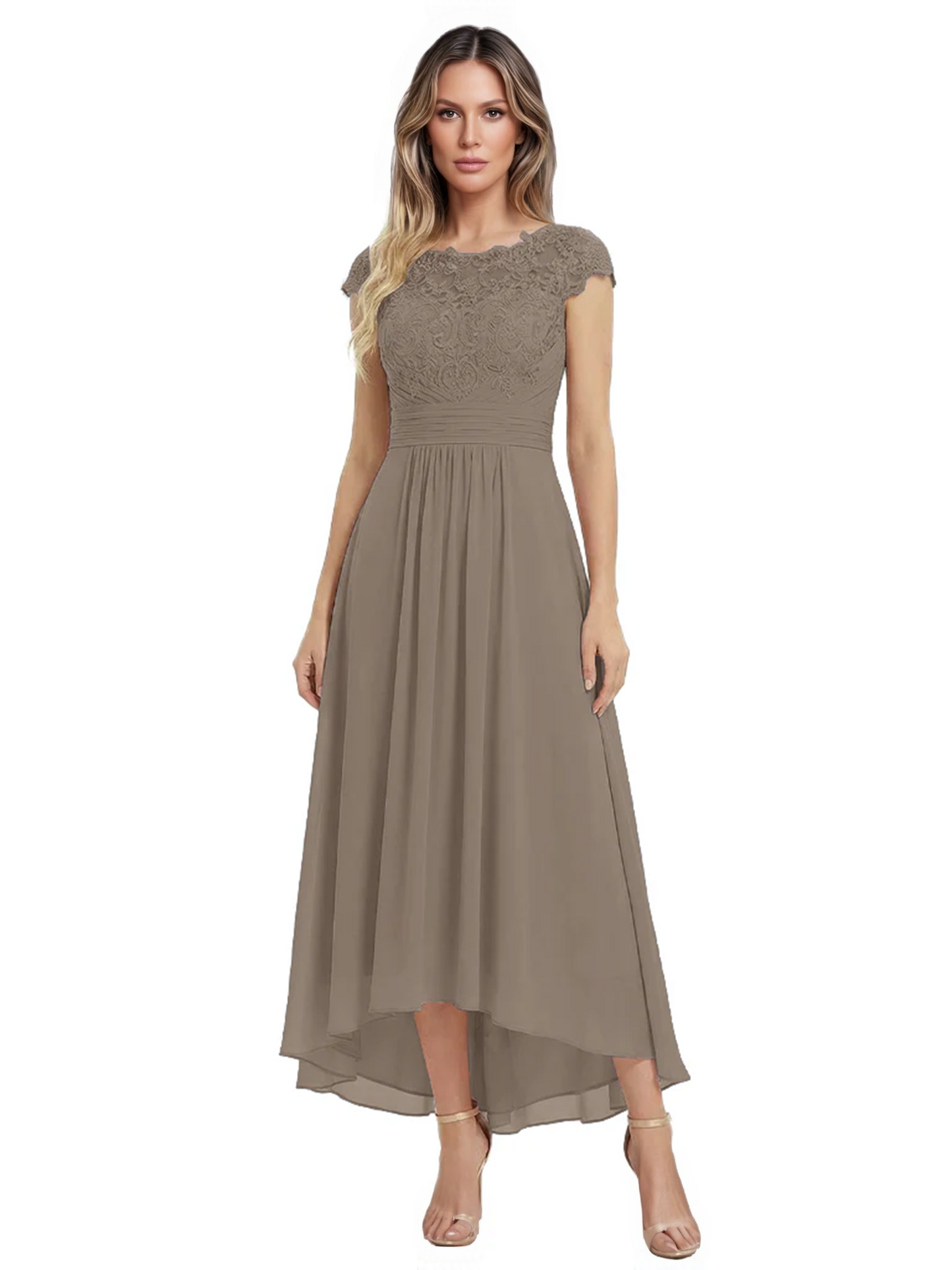 Elegant Evening Gown Trending 2026 Styles with Cap Sleeves High-Low Skirt