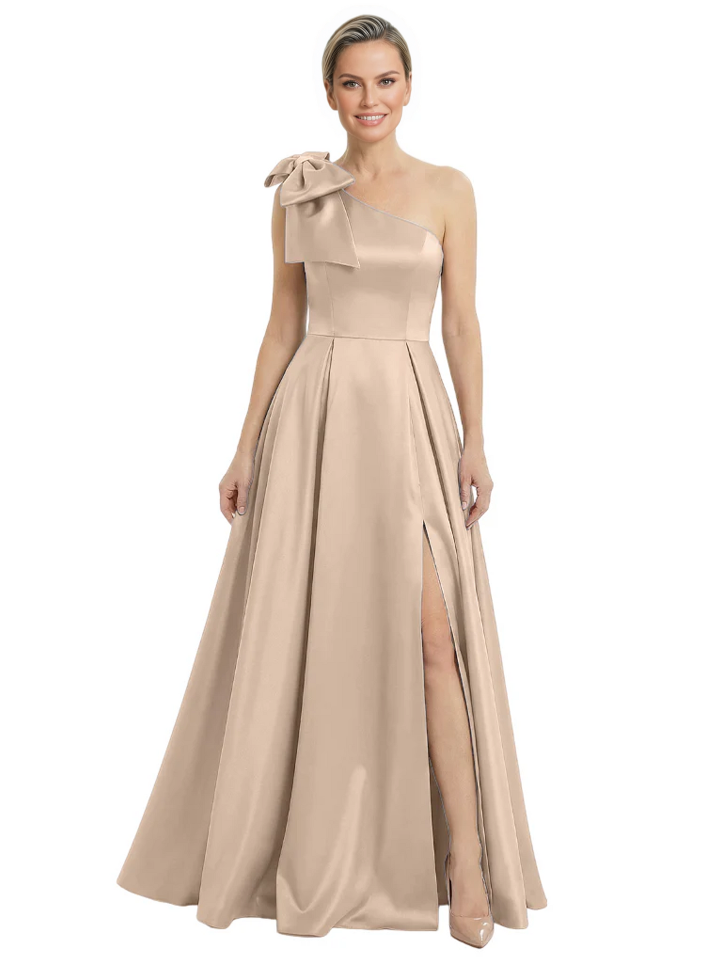 Luxury Bow Black Formal Dress One-Shoulder A-Line Gowns with Sexy Side Slit 2026