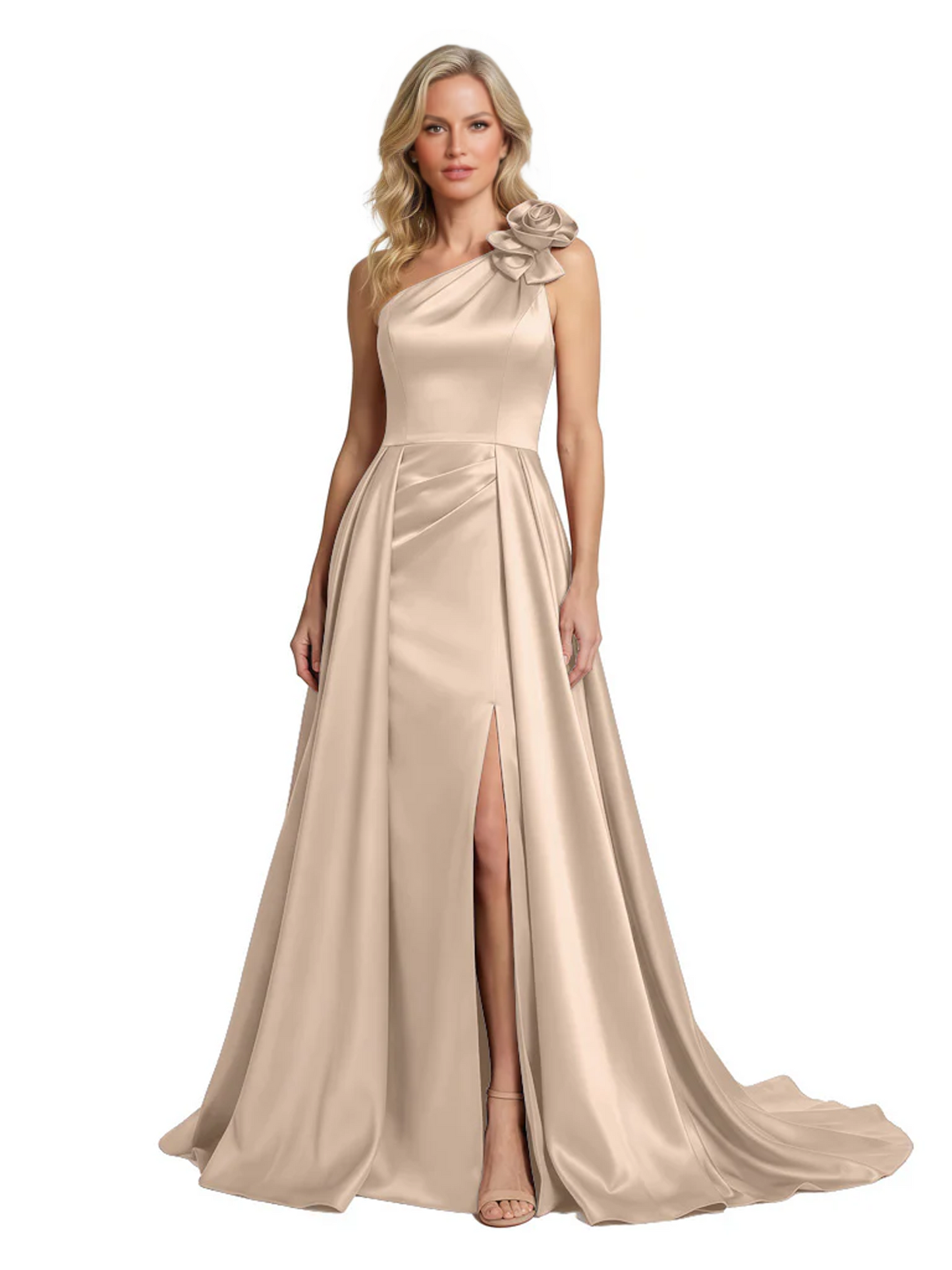 One Shoulder Sleeveless Mother of the Brides Dresses Floor Length Slit With Train