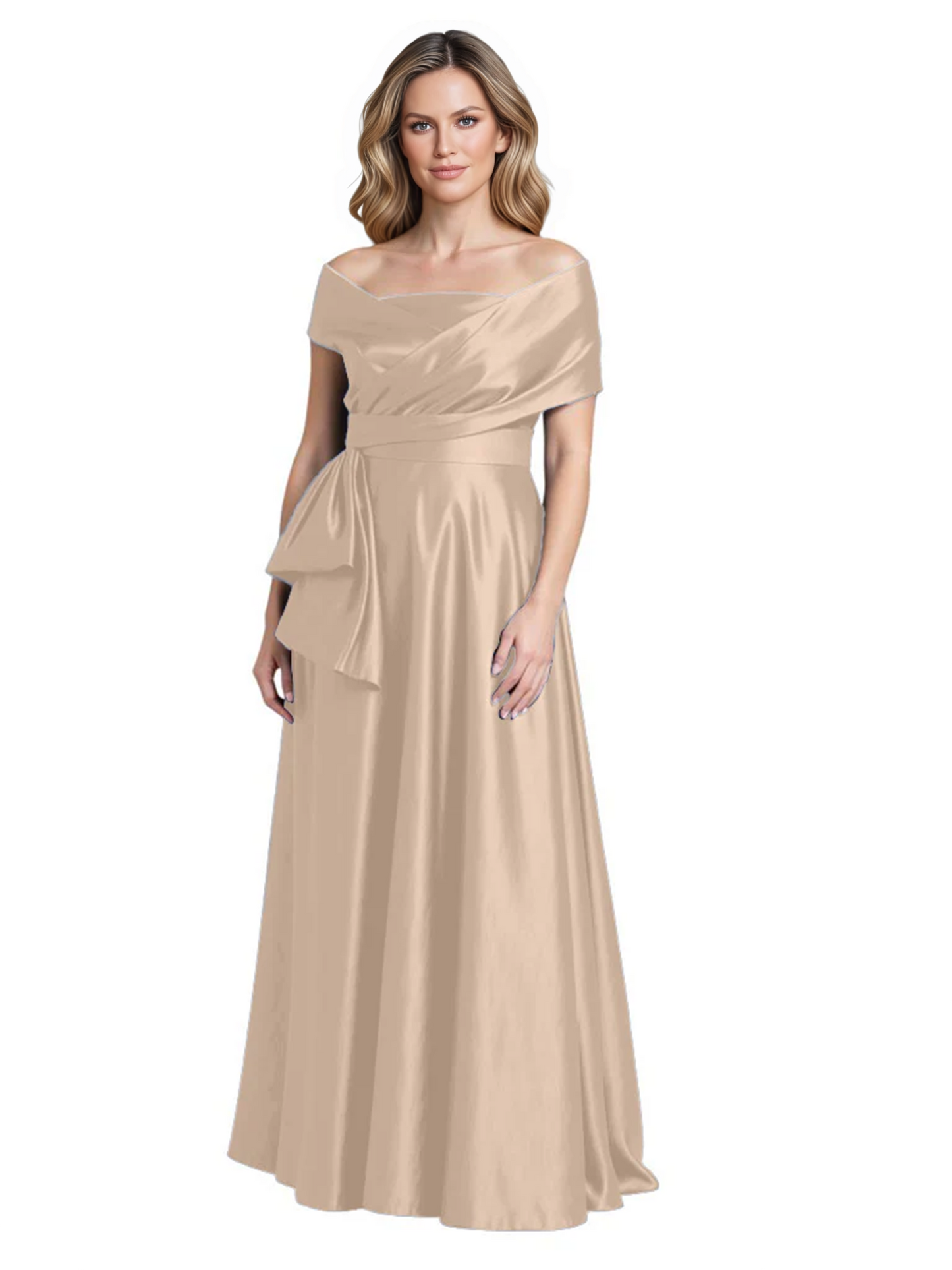 Formal Floor-Length Mother of the Bride Gown Sleeveless Satin Maxi Dress with Drape