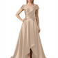 Off Shoulder Mother of the Bride Dress High-Low Satin Gown with Portrait Neckline