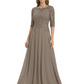 Illusion Neck Mother of the Bride Dress Half Sleeve Lace Applique Gowns Chiffon