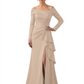 Elegant Mother of the Groom Dress Cascading Ruffle Satin Gown with High Slit Long Sleeves
