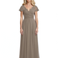 Mother of the Bride Dress Cap Sleeves and V-Neckline with Embroidered Lace Shoulders