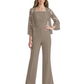 Mother of the Bride Jumpsuit with Lace Jacket 3/4 Sleeve Formal Pant Suit