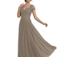 Long A-line Chiffon Short Sleeves Mother of the Brides Dresses Lace Wedding