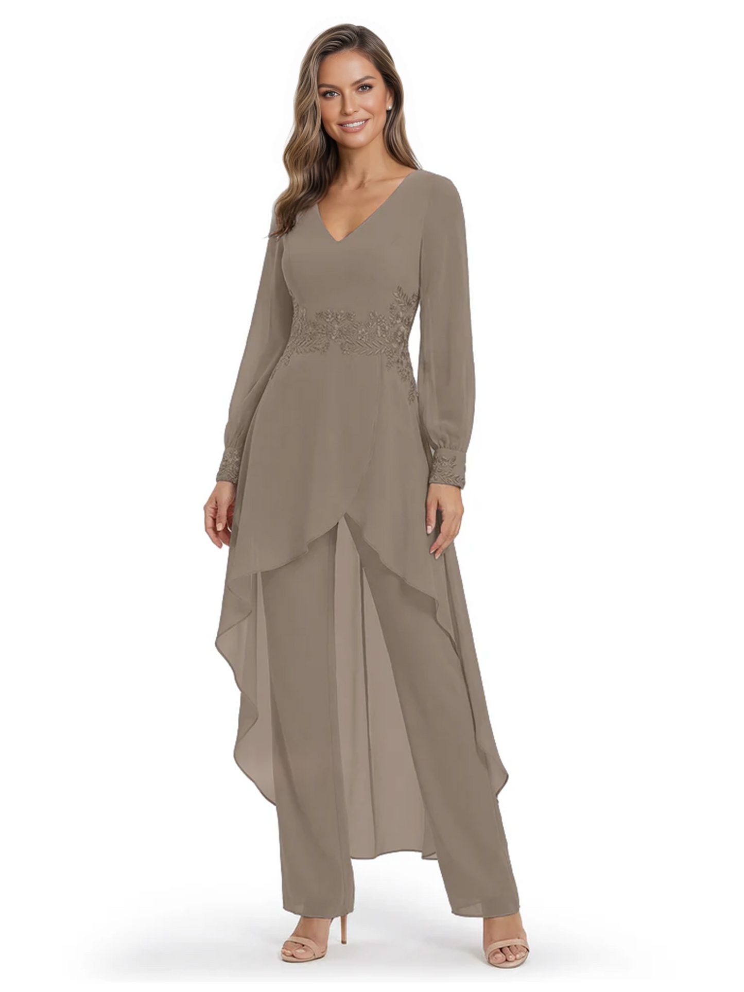 Luxury Black Formal Trousers Set High-Low Chiffon Top with Sparkling Beaded Detail