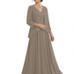Plus Size A-line Chiffon 3/4 Sleeves Mother of the Brides Dresses Long Jacket Dress