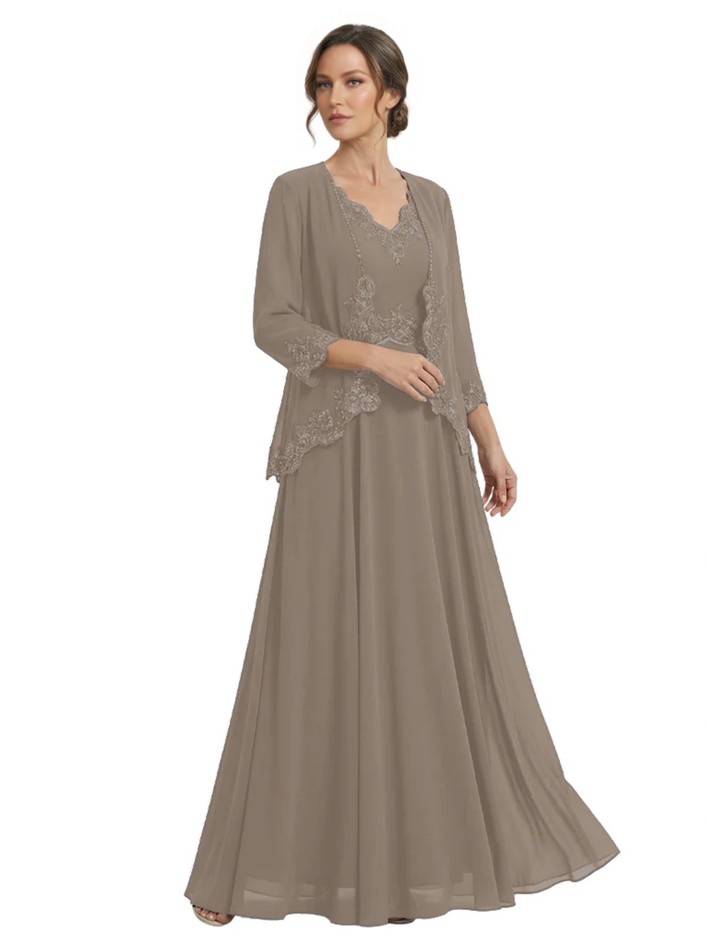 Plus Size A-line Chiffon 3/4 Sleeves Mother of the Brides Dresses Long Jacket Dress