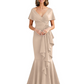 Satin Mother of the Bride Dress with Cascading Ruffles and Mermaid Tail V-Neck