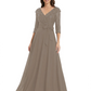 Chiffon Mother of the Bride Dress with Sequin V-Neck and Elegant Bow Sash