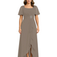 Formal High-Low Mother of the Bride Gown Sleeved Chiffon Maxi Dress Ruched Waist