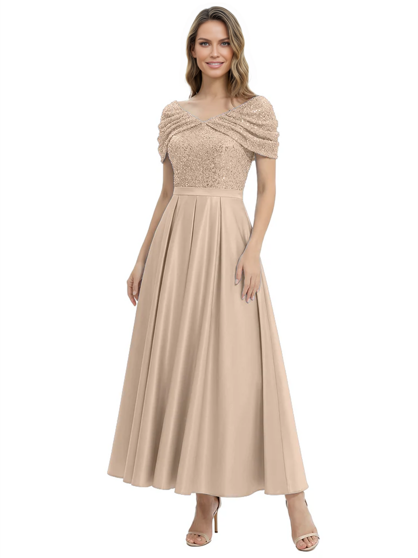 Luxury Formal Dress Sparkling Sequin Top Mother of Bride Dress Silk Satin A-Line Gowns