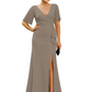 Elegant Evening Gown Trending V-Neck & Ruffle Detail Mother of Bride Outfits Slit