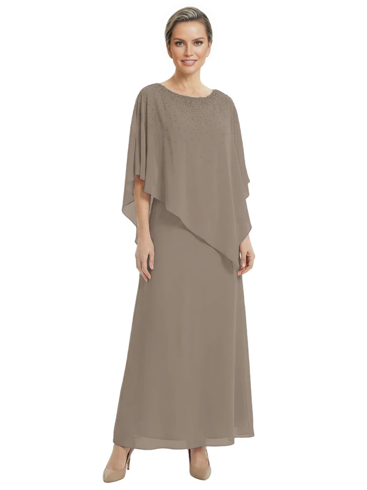 Elegant Mother of Bride Dresses Evening Gowns Trending 2026 Styles with Asymmetric Cape