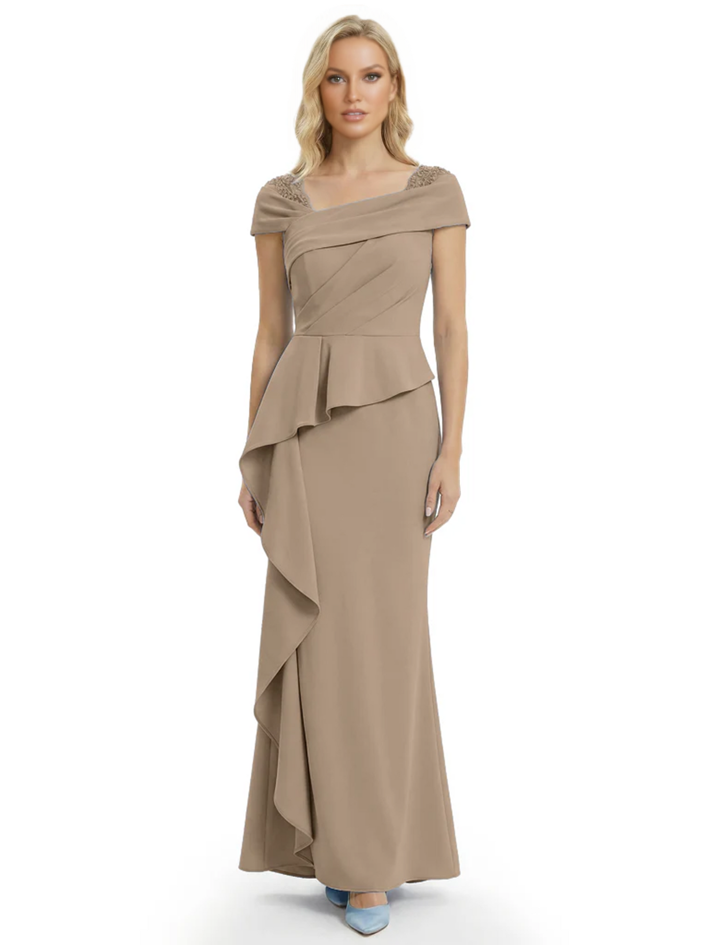 A-Line Satin Cap Sleeves Mother of the Brides Dresses Floor Length For Wedding