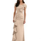 Elegant Mother of Bride Dress Formal Gowns Mermaid Ruffle Floor Length Asymmetric Neckline