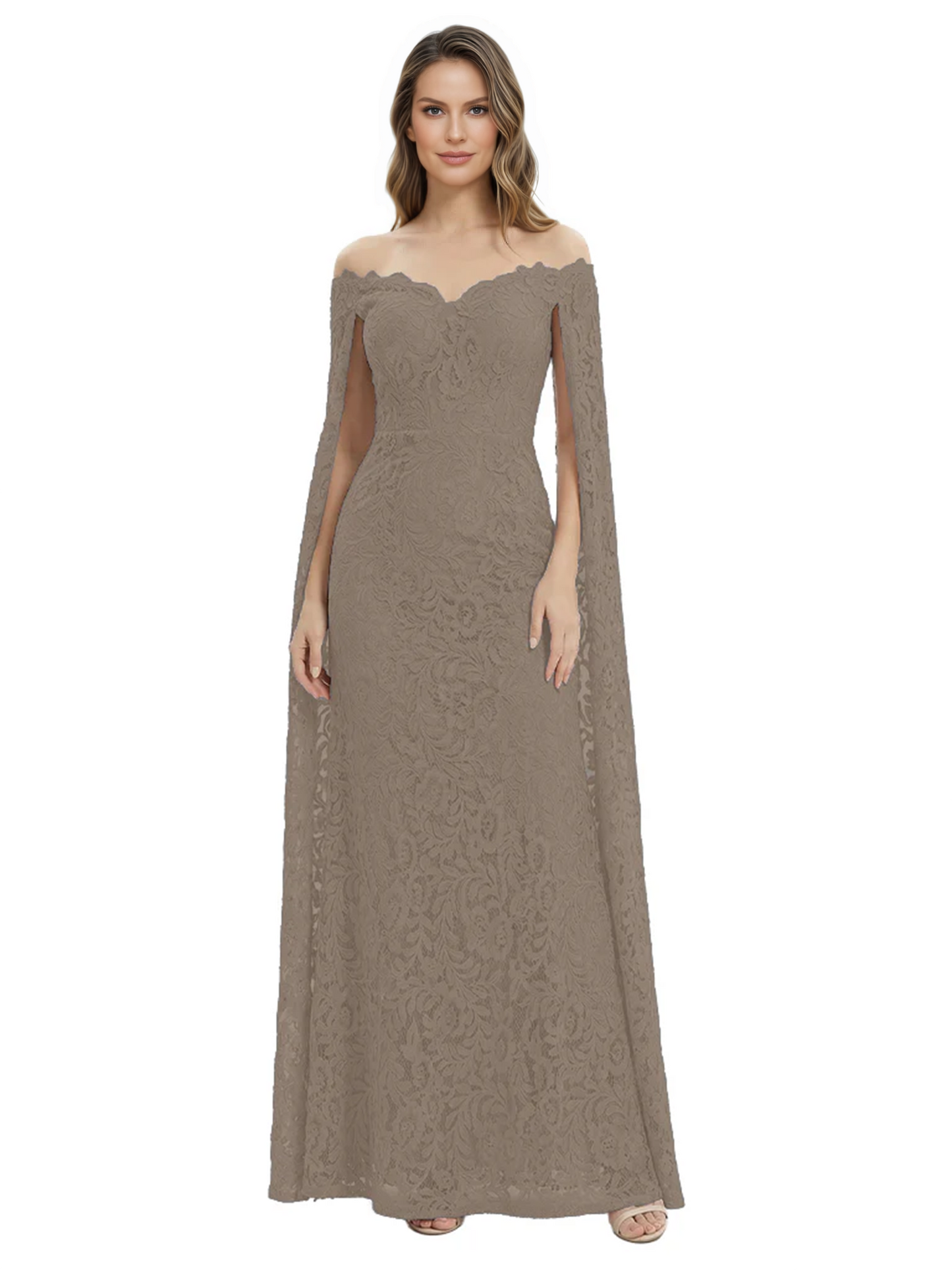 Elegant Mother of the Groom Gown Floral Lace Embroidered Formal Dress with Cape