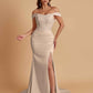 Elegant Soft Satin Mermaid Off Shoulder Side Slit Floor-Length Mermaid Bridesmaid Dresses