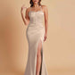 Sexy Soft Satin Mermaid Spaghetti Straps Side Slit Floor-Length Bridesmaid Dresses
