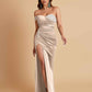 Sexy Soft Satin Mermaid One Shoulder Side Slit Floor-Length Mermaid Bridesmaid Dresses