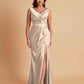 Elegant V Neck Soft Satin Side Slit Floor-Length Mermaid Bridesmaid Dresses