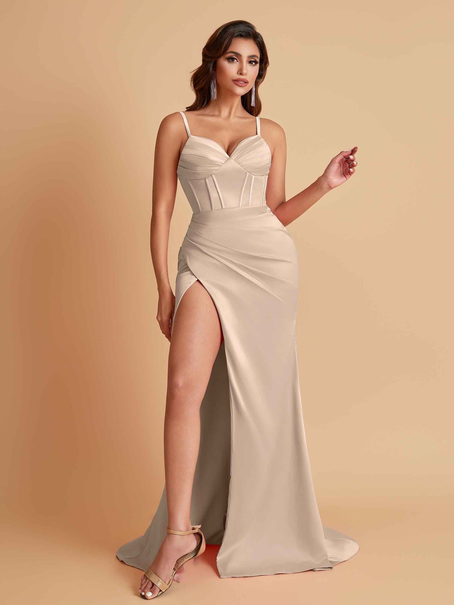 Simple Soft Satin Mermaid V-neck Floor-Length Mermaid Bridesmaid Dresses