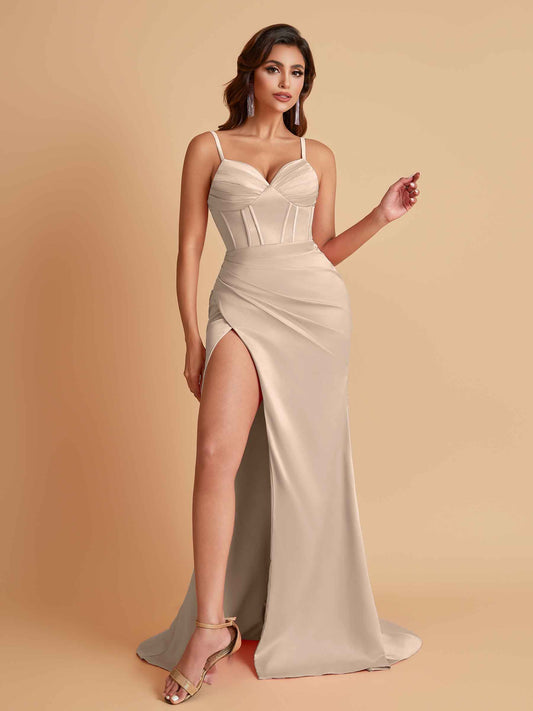 Simple Soft Satin Mermaid V-neck Floor-Length Mermaid Bridesmaid Dresses