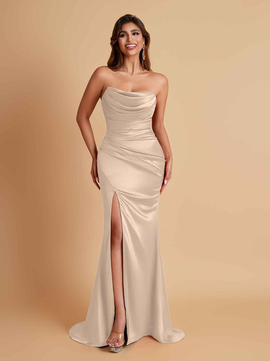Sexy Soft Satin Mermaid Side Slit Floor-Length Mermaid Bridesmaid Dresses