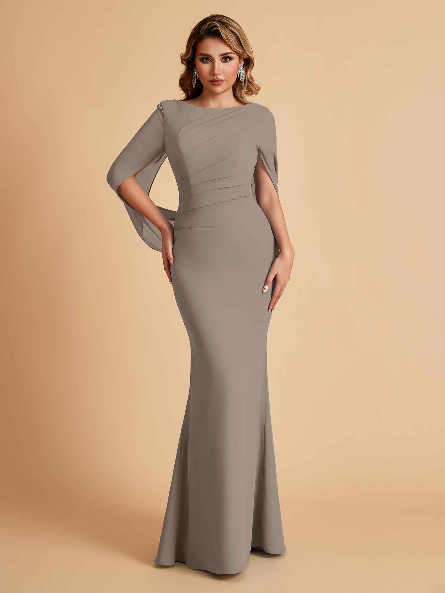 Elegant Mermaid Chiffon Half Sleeves Jewel Mother of the Brides Dresses Online