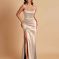 Elegant Soft Satin Strapless Split Side Mermaid Bridesmaid Dresses
