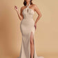 Elegant Soft Satin Mermaid Halter Side Slit Floor-Length Bridesmaid Dresses Online