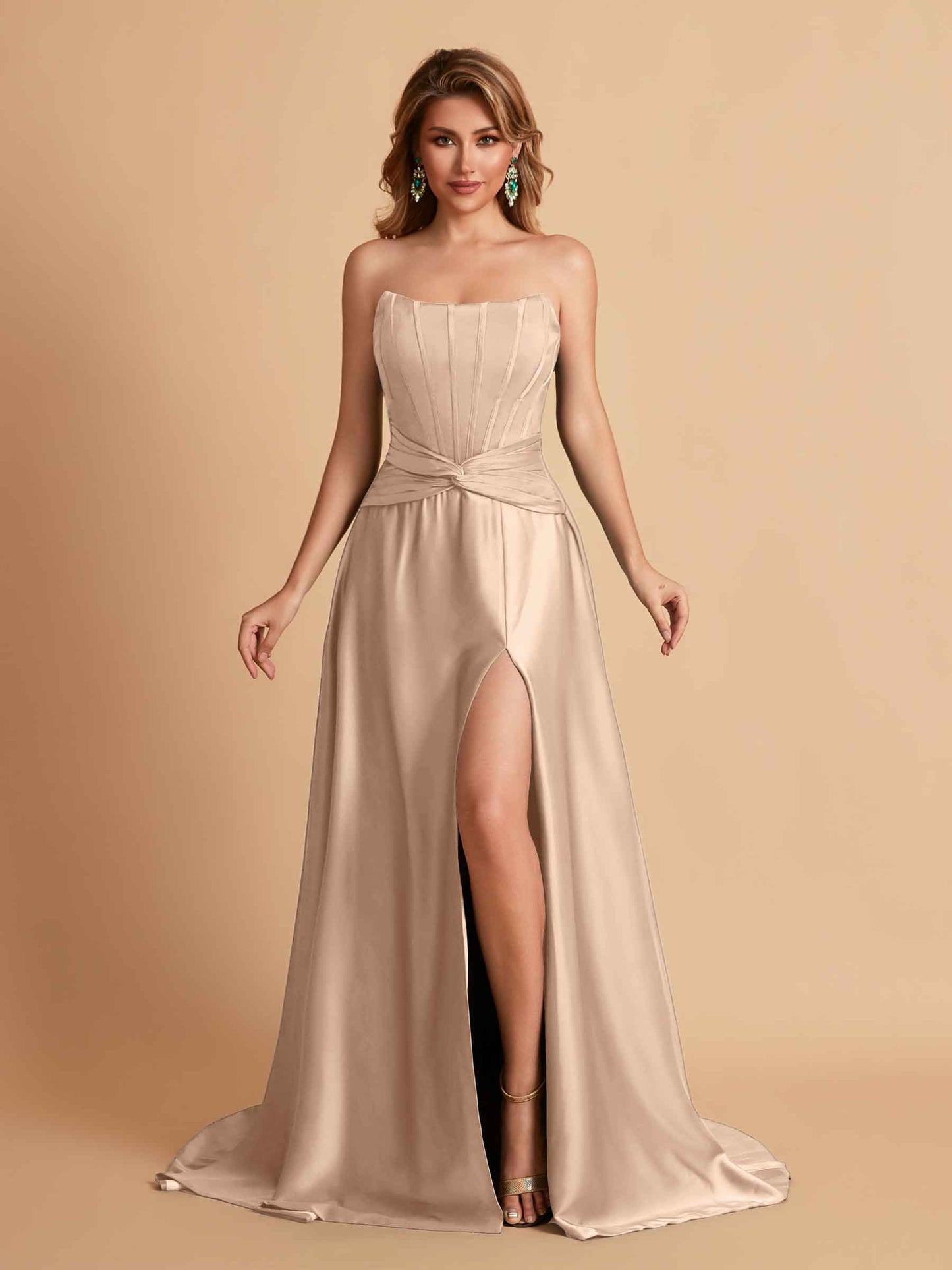 Elegant Satin Sweetheart A-Line Side Slit Floor Length Bridesmaid Dresses