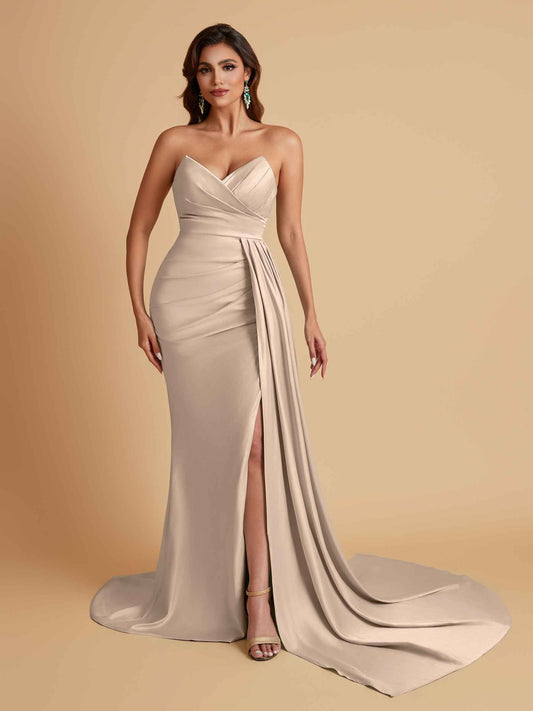 Sexy Soft Satin Mermaid V-neck Floor-Length Mermaid Bridesmaid Dresses