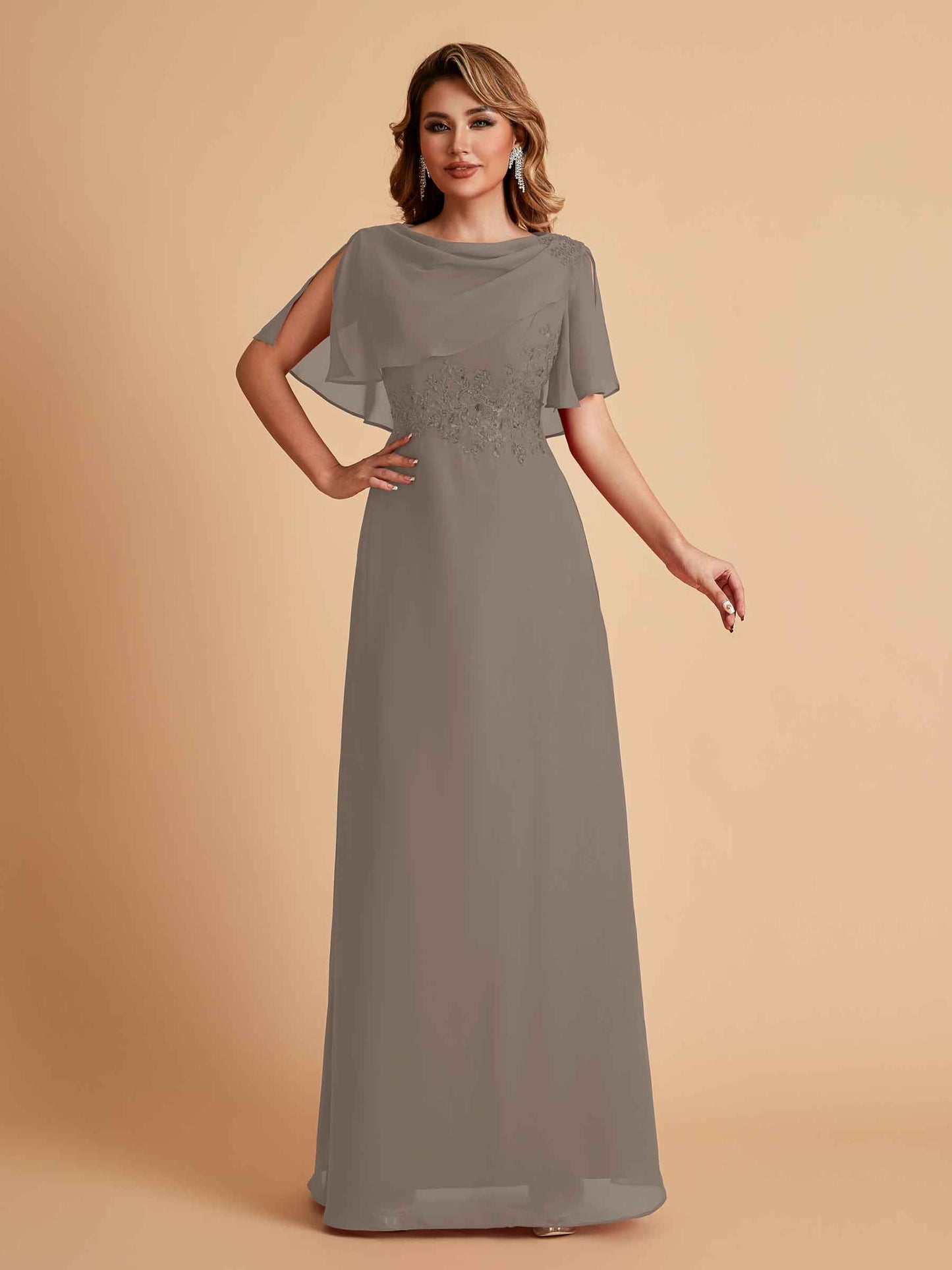 Elegant A-Line Chiffon Half Sleeves Jewel Mother of the Brides Dresses Online