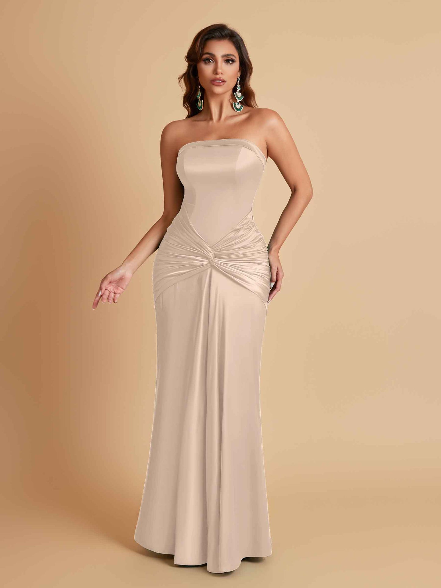 Sexy Soft Satin Mermaid Strapless Floor-Length Mermaid Bridesmaid Dresses