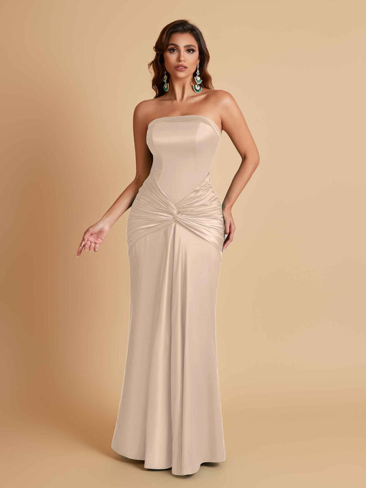 Sexy Soft Satin Mermaid Strapless Floor-Length Mermaid Bridesmaid Dresses