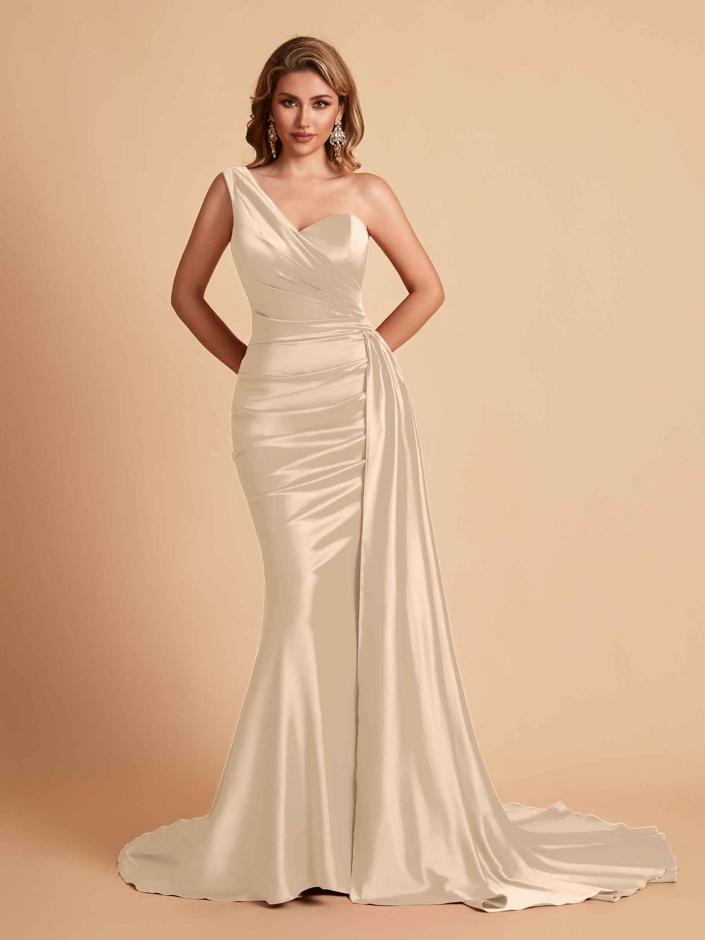 Sexy Satin Mermaid One Shoulder Maxi Long Bridesmaid Dresses Online