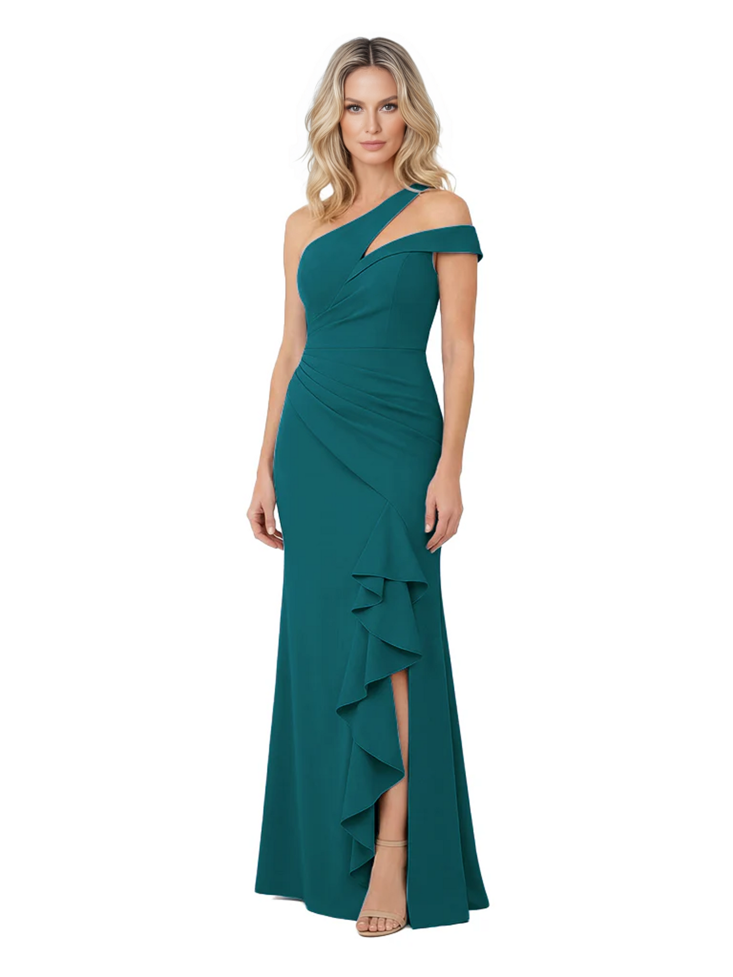 Modern Mother of Bride Dresses 2026 Asymmetric Neckline Ruffle Slit Gown