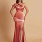 Elegant Soft Satin Sweetheart One Shoulder Side-Slit Mermaid Bridesmaid Dresses